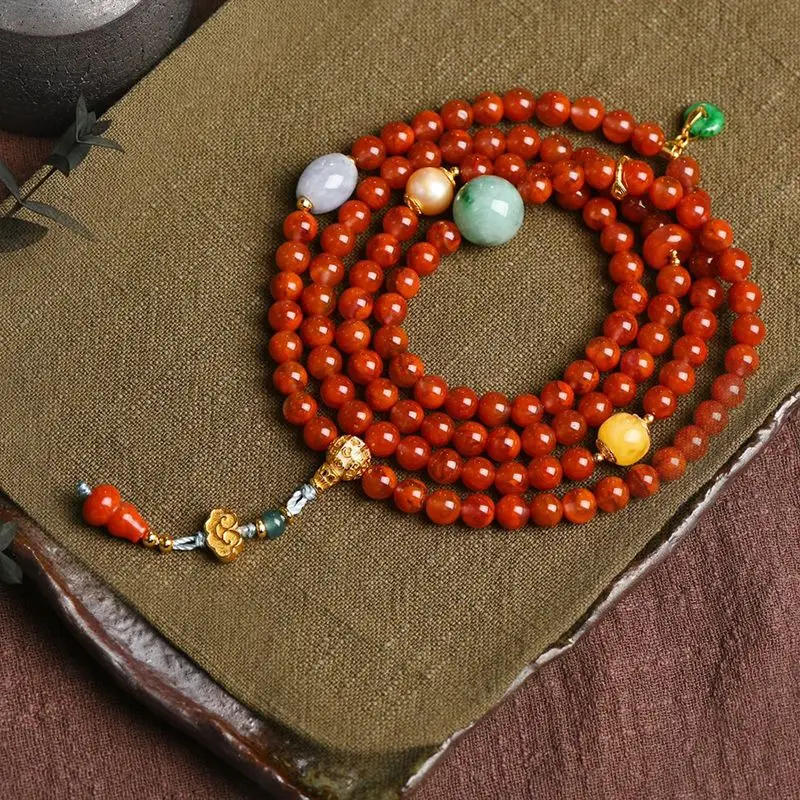 Natural Sichuan material Nanhong bracelet, genuine winding bracelet, bead necklace, sweater chain, long retro.