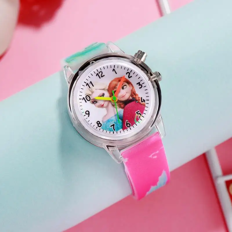 Disney Frozen Children\'s Watch LED Luminous Cartoon Character figure Silicone Analog Electronic kids Watch birthday gifts