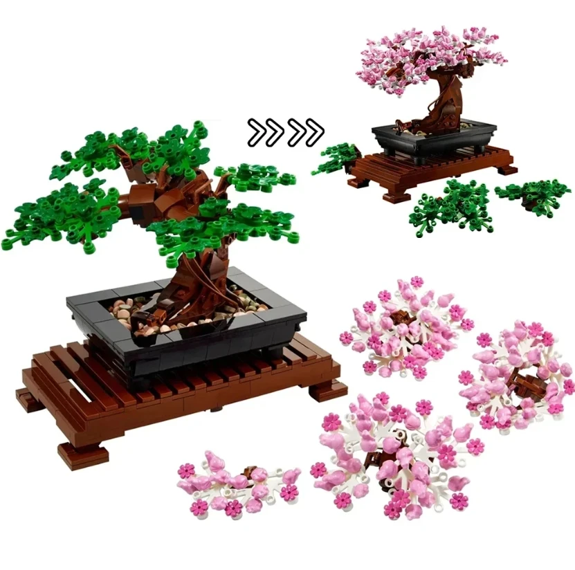 Miniso Bonsai Tree Fit 10281 Flower Bouquet Perpetual 3D Building Block Set Bricks Model Home Decoration Plant Potted Toy