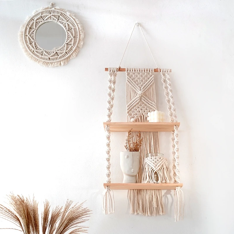 

n Handwoven Storage elf Tapestry Book Plant Decorative Wall Hanging Organizer for Living Room And Airbnb