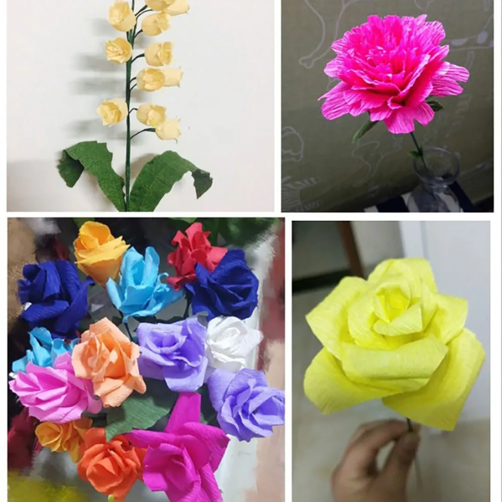 Colored Crepe Paper Roll Origami Crinkled Crepe Paper Craft DIY Flowers Decoration Gift Wrapping Paper Craft