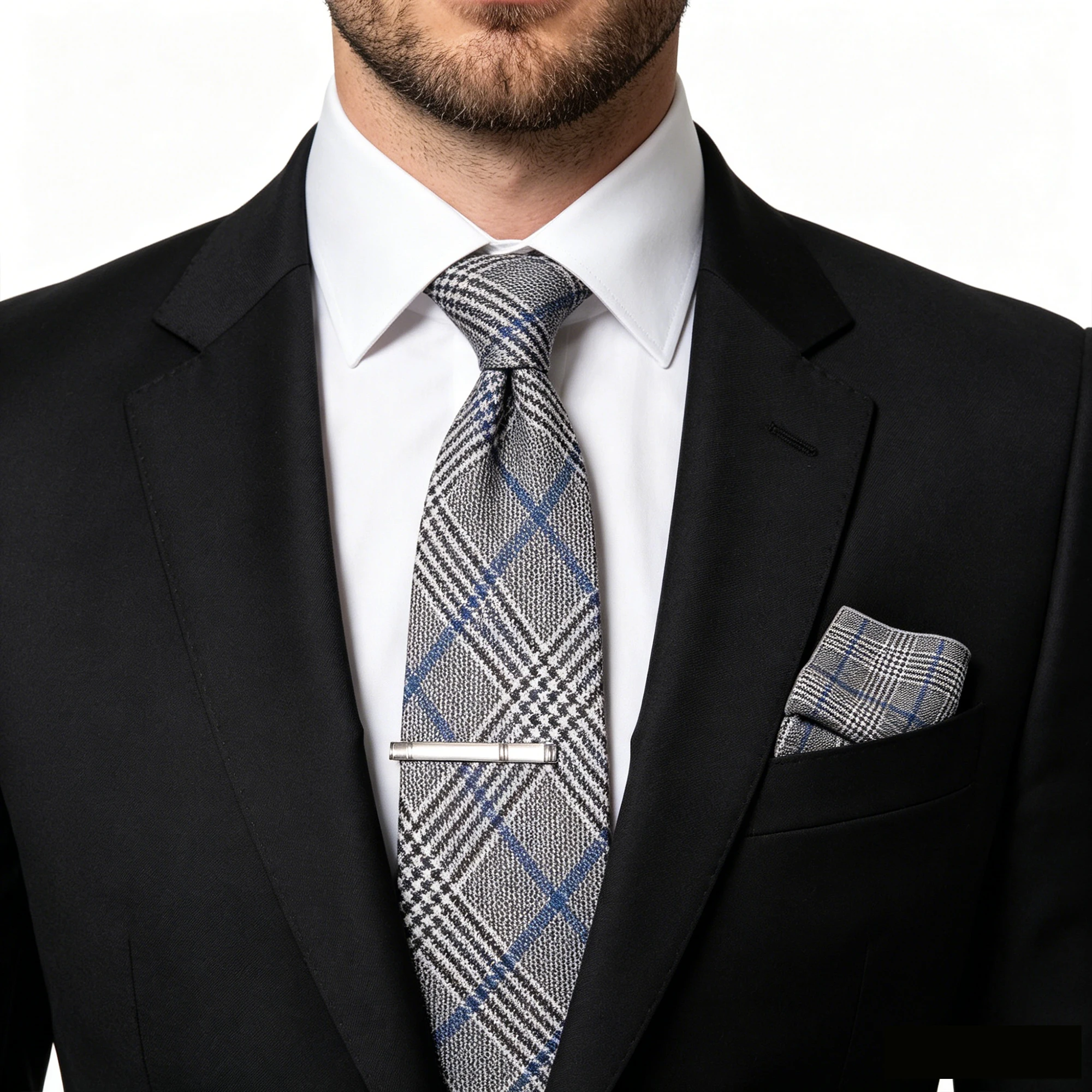 Klassische Wollkrawatte für Herren, braun-grau, gestreift, kariert, einfarbig, Kaschmir-Krawatte, Einstecktuch-Set, Hochzeitsaccessoire, Geschenk – Detail 13