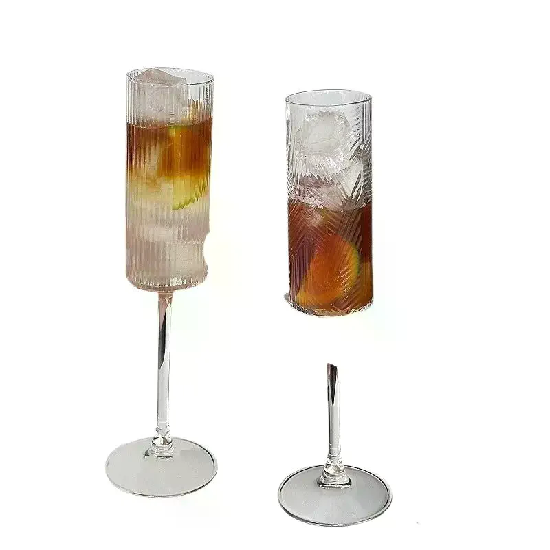 Transparent Striped Plastic Goblet Unbreakable Wine Glass Luxury Cocktail Champagne Cup For Party Drinkware