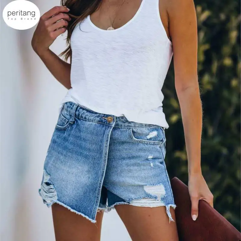 

Women Ripped & Repaired Denim Shorts High Waist Bodycon Distressed Hole Bottoms Leg-openings Sexy Short Jeans