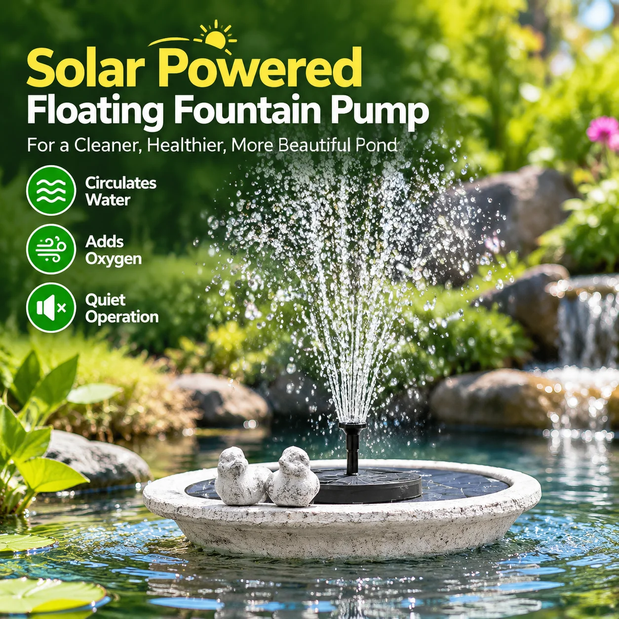 Solar Powered Floating Fountain Pump for Rockery Pond Water Circulation Aeration Quiet Waterproof Garden Decoration