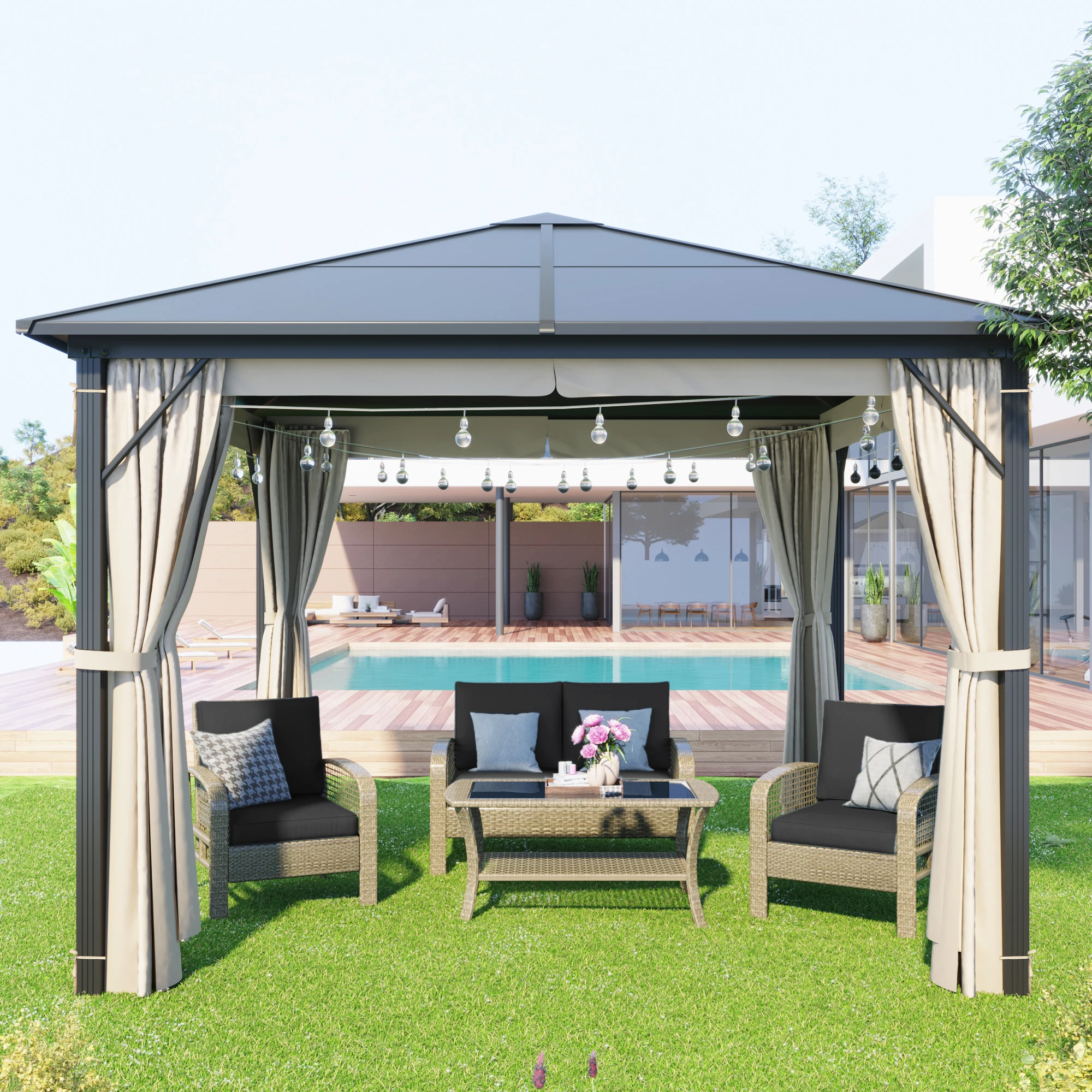 

9.8 Ft. W x 9.8 Ft. D Aluminum Paito Gazebo with Polycarbonate Roof