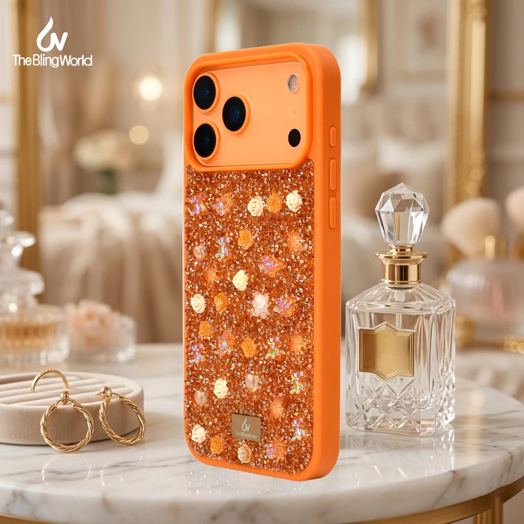 

The Bling World Luxury Crystal Rhinestone Case for iPhone 17 16 15 14 Pro Max Air Plus Glitter Diamond Flower Cover Women Girl