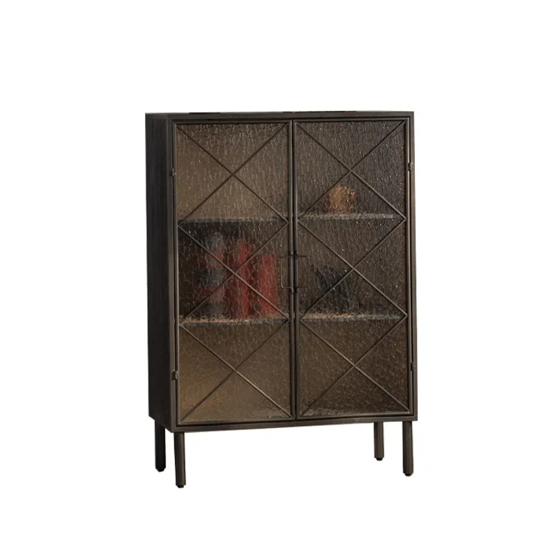 

Water ripple glass combination locker antique black high-end household wall side cabinet hotel decorative tea cabinet