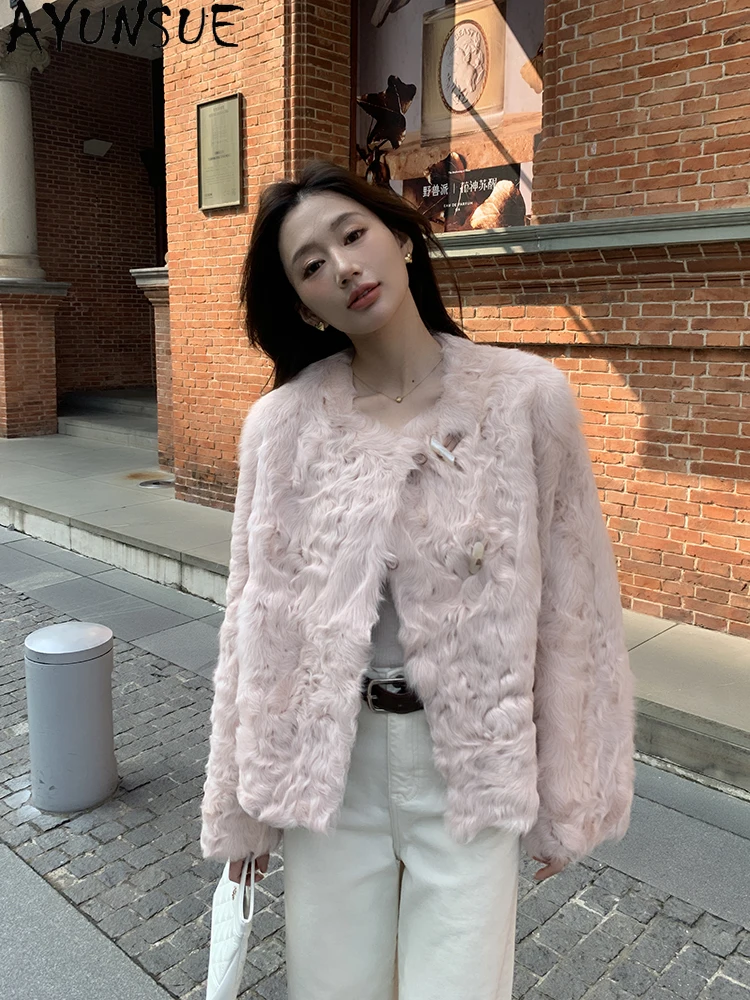 AYUNSUE 2025 Winter Shearling Jas Vrouw Korte Natuurlijke Wollen Jassen voor Vrouw Kleding Luxe Nieuw in Outerwears Ropa Para Mujer