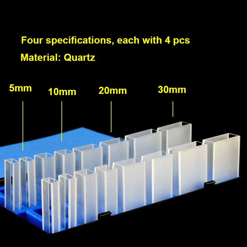 

16pcs/Pack Quartz Cuvette, Optical Path 5/10/20/30mm, Acid And Alkali Resistant