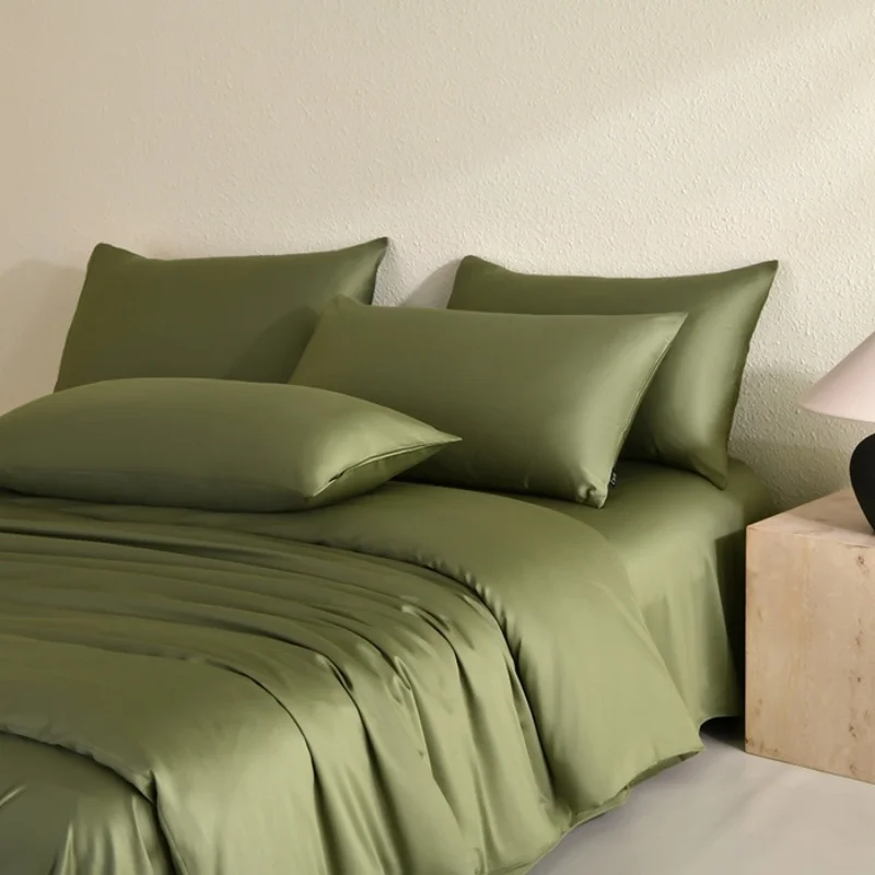 New Summer Cooling Silky Smooth Quilt Cover Home Hotel Solid Green Color Us Queen Duvet Cover Simple Lyocell Bedding 229*229*1pc