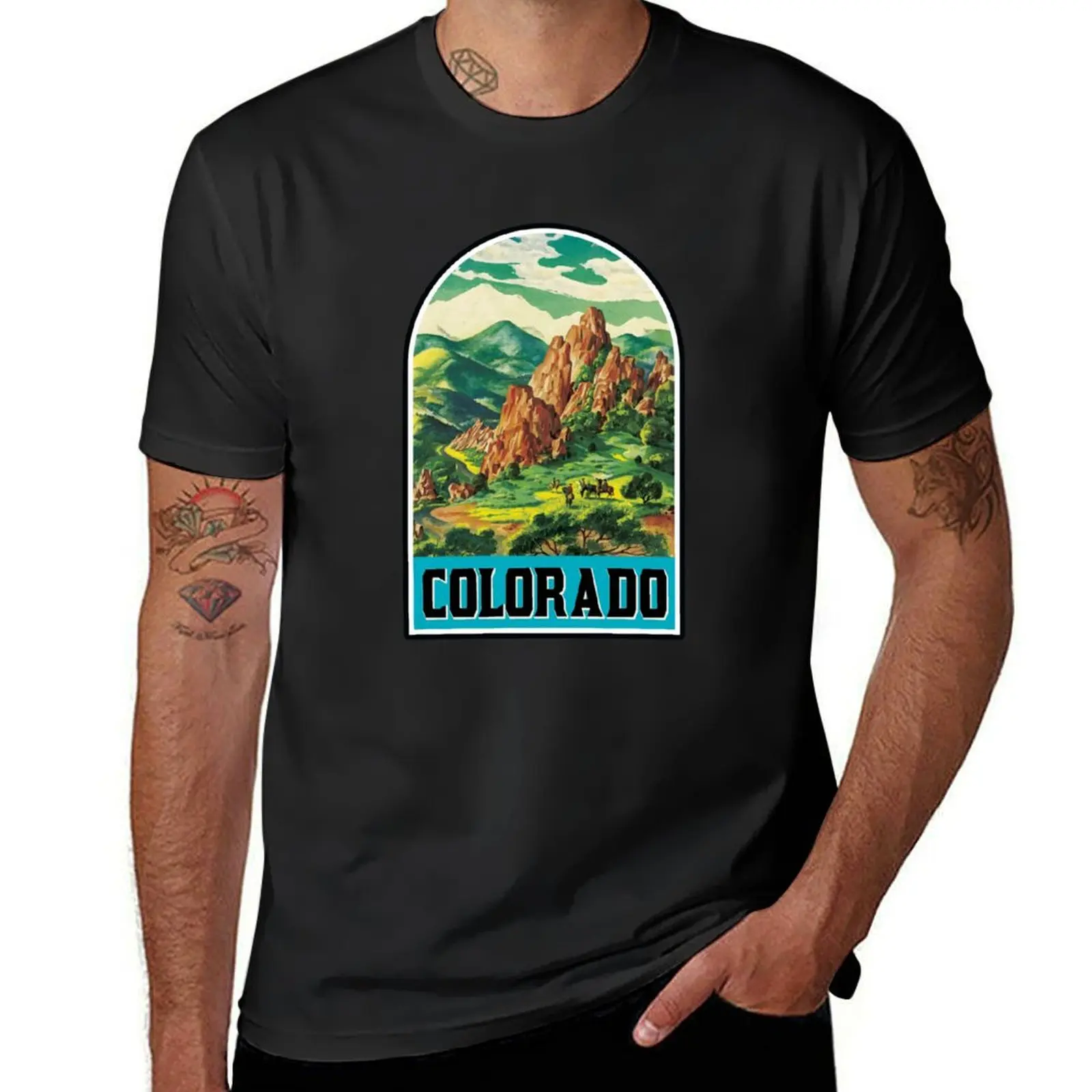 

VINTAGE COLORADO TRAVEL MOUNTAINS SKIING HORSE COWBOY EXPLORE HIKE T-Shirt funnys Aesthetic clothing mens graphic t-shirts