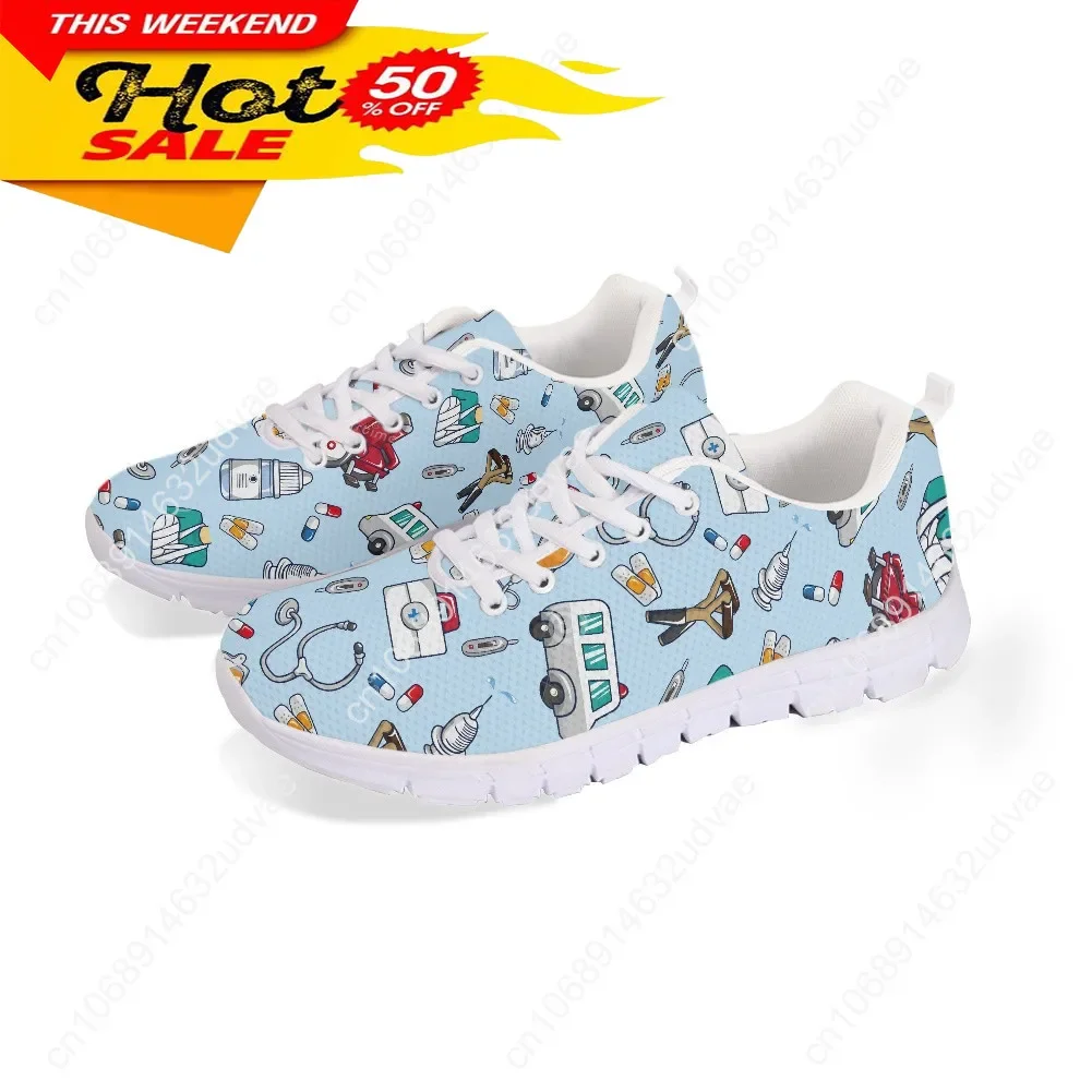 Spring Nurse Flat Shoes Women Cute Cartoon Nurses Printed Women's Sneakers Shoes Breath Mesh Flats Zapatos De Mujer
