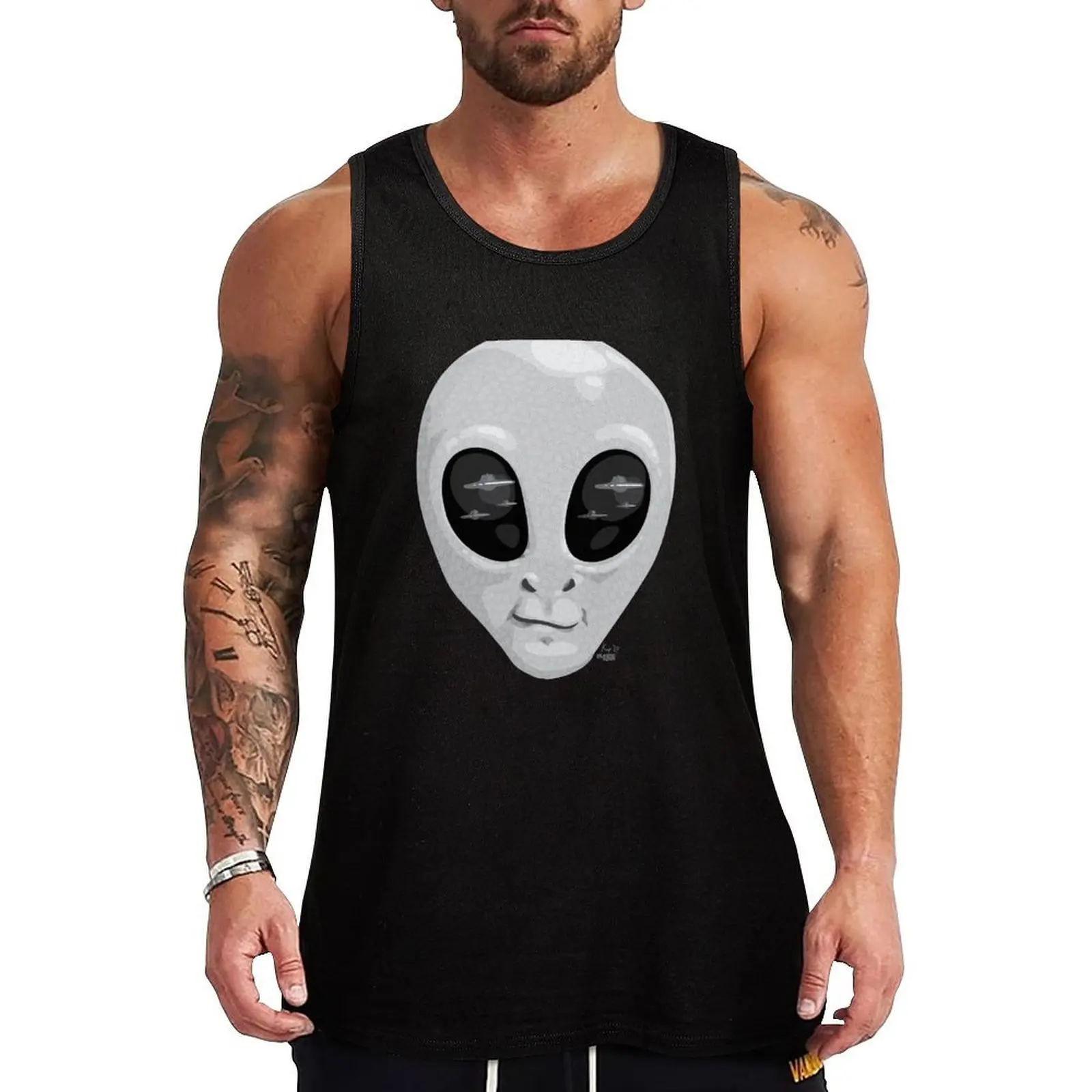 Grey Alien! Tank Top Pattern Graphic Tank Top Geometric Print Sleeveless