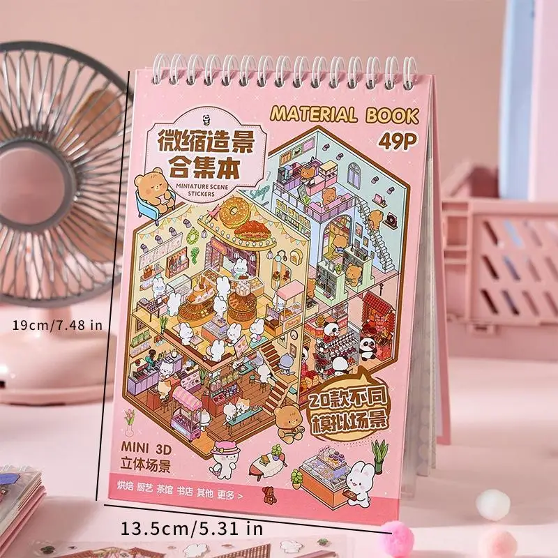 3D Scene Sticker Book, 49pcs/set Cute Cartoon Creative Sticker, DIY Decorative Sticker for Scrapbooking & Journal Making