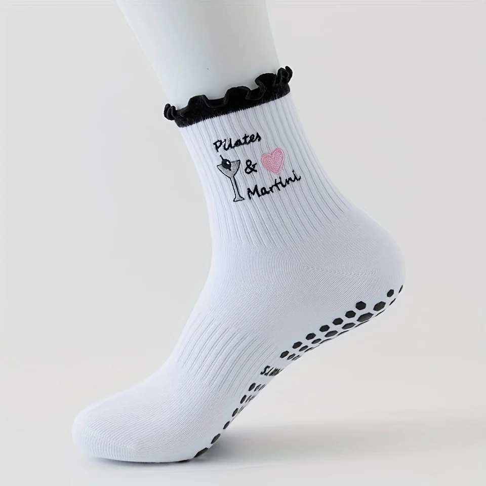 

1 пара кружевных носков для йоги с вышивкой в ​​форме сердца, длиной до середины икры, для женщин