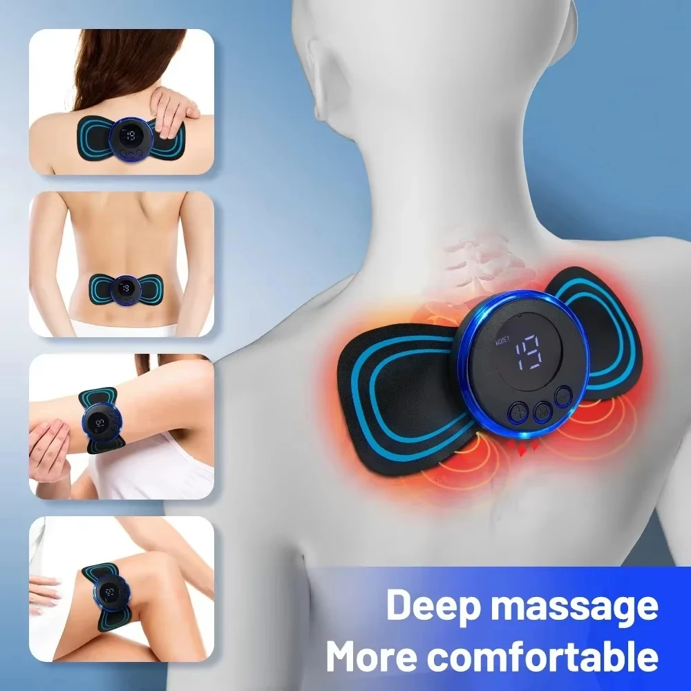 Mini Electric Neck Massager with Remote Controlled Muscle Stimulator Patches Pads Specially Designed for Cervical Back Body Well