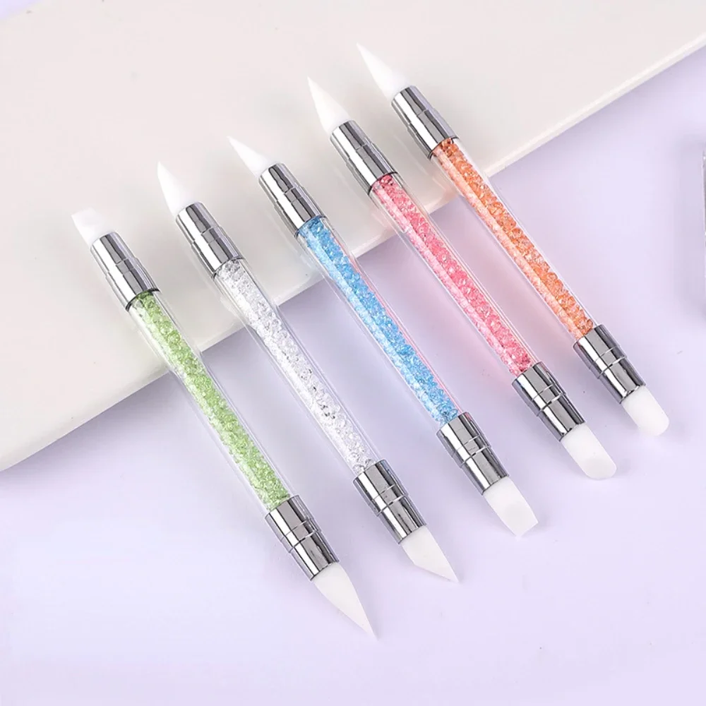 DIY Painting Glitter Rhinestone Dual-Ended 2 Ways Nail Pen Acrylic Manicure Dotting Pen Silicone Sculpture Carving Pen 1pcs