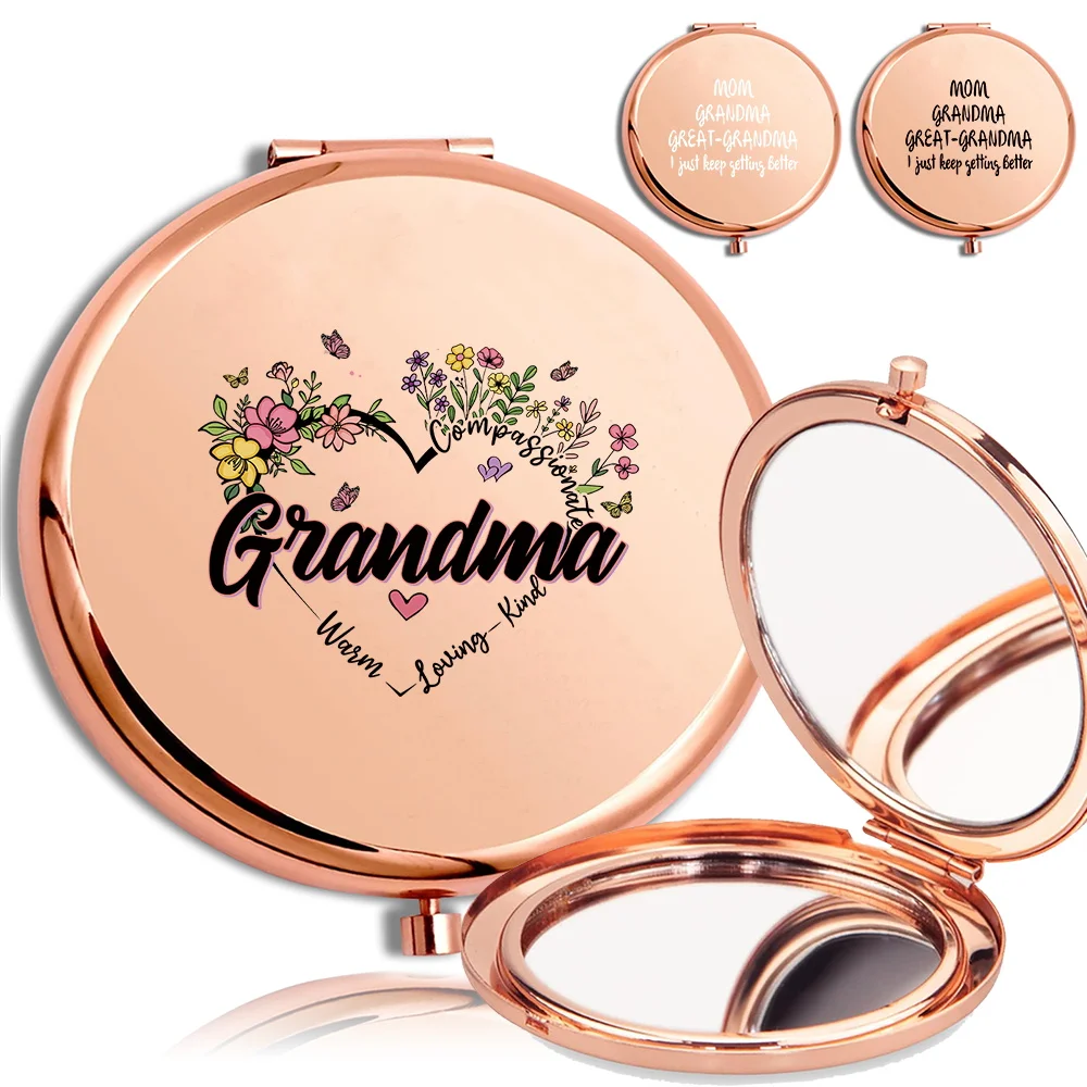 

Portable Women Metal Cosmetic Mirror New Style Travel Foldable Metal Make Up Mirror Beauty Accessories Grandma Letter Pattern