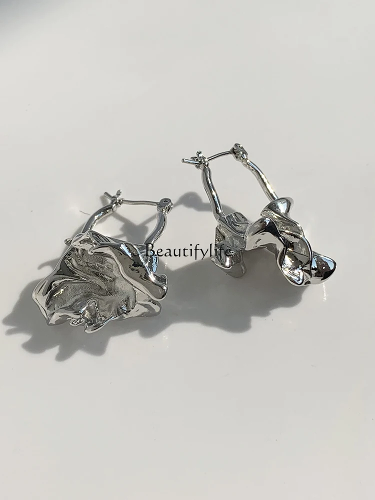 Metal Fluid Irregular Unique Earrings Niche Personality Ear Studs Original Design Cold Earrings