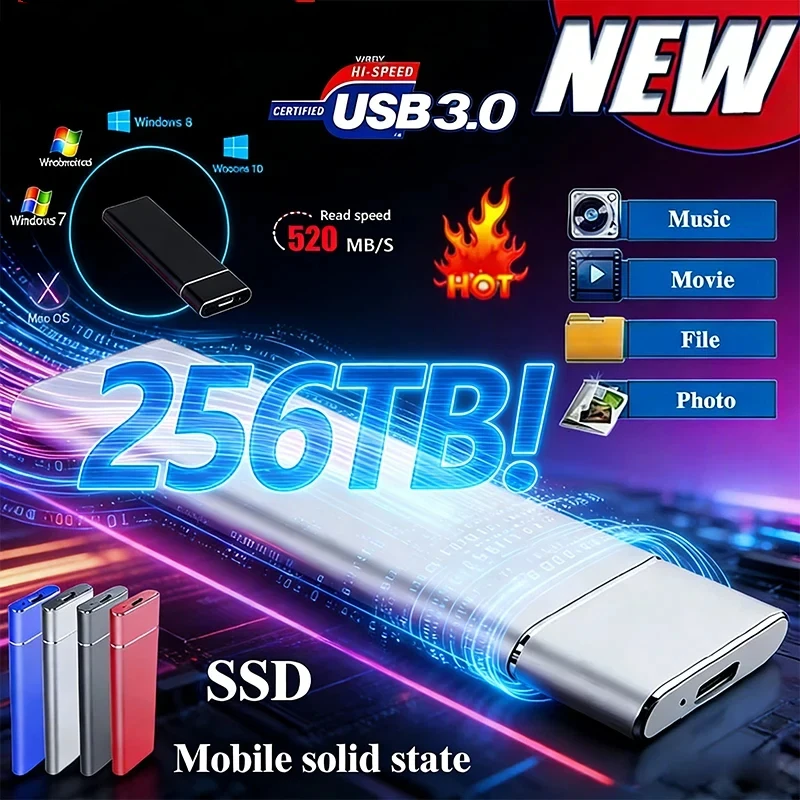 

SSD 256TB High-speed 16TB 8TB SSD 4TB 2TB Portable Extermal Solid State Hard Drive USB3.0 Interface Mobile Hard Drive