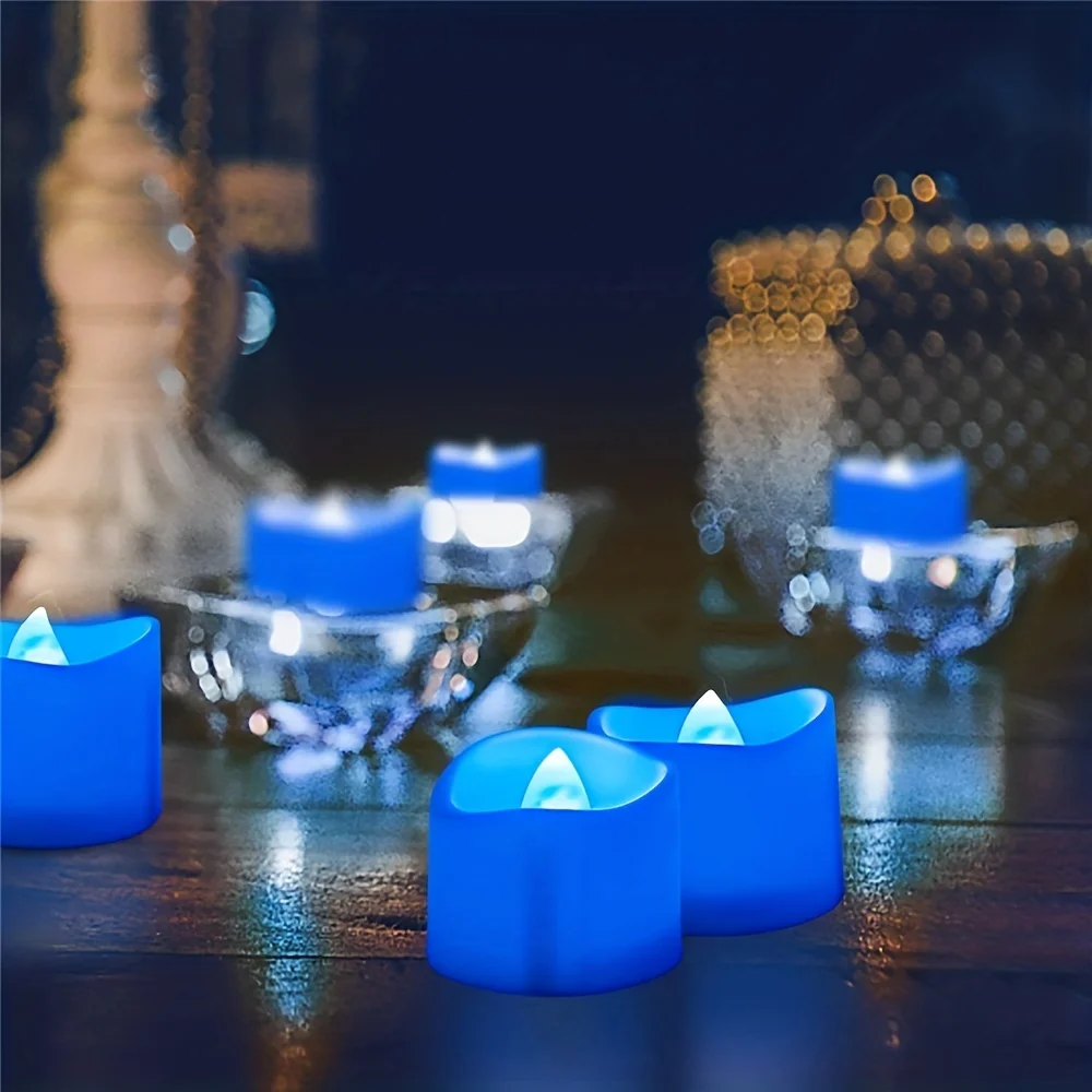 6pcs, Blue Tea Lights Candles, Flameless Flickering LED Candles Battery Operated, Navy Blue Tea Lights, Blue Base