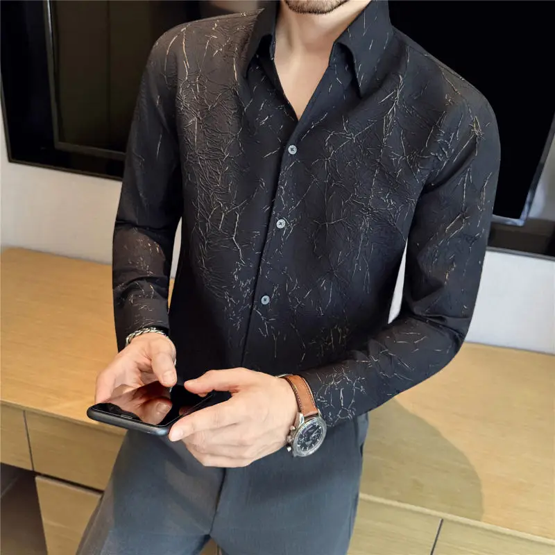 

Casual Long Sve V-Ne Men's irt Polyester Fabric 3D Effect Burst Pattern Personali Design Urban Faion Breathable Co...