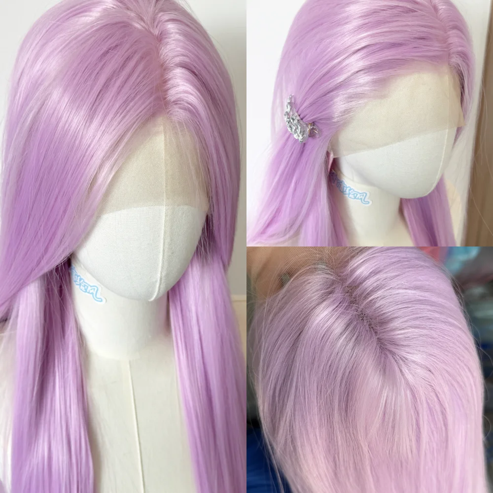 

Light Pinkish Purple Front Wig 26 Inch Long Straight 13*4 Lace Wigs High Quality Synthetic Lace Wig Natural Looking for Cosplay
