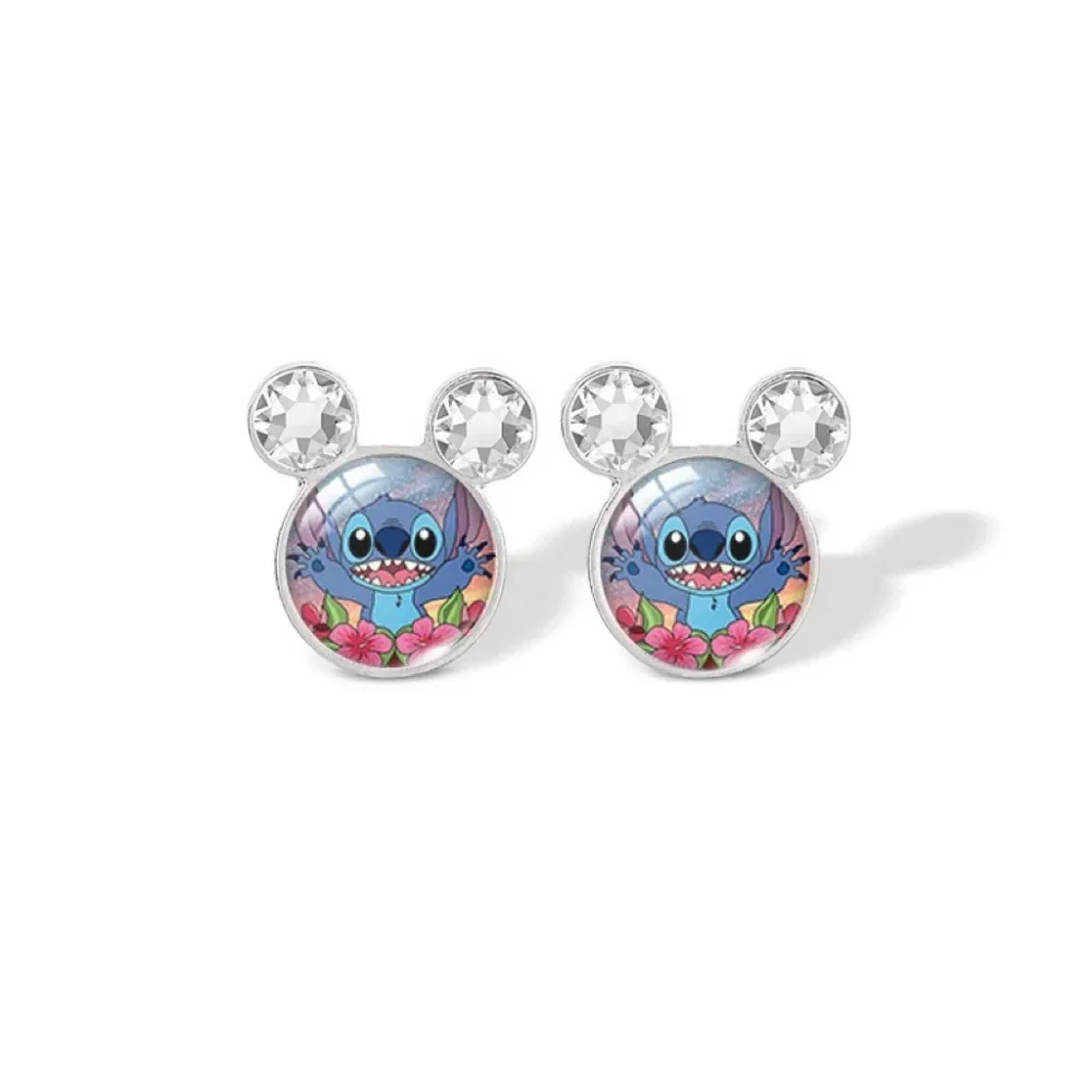 Lilo & Stitch Disney Cartoon Time Gem Stud Earrings for Girls Anime Jewelry Stitch Kawaii Earring Accessories Kids Birthday Gift