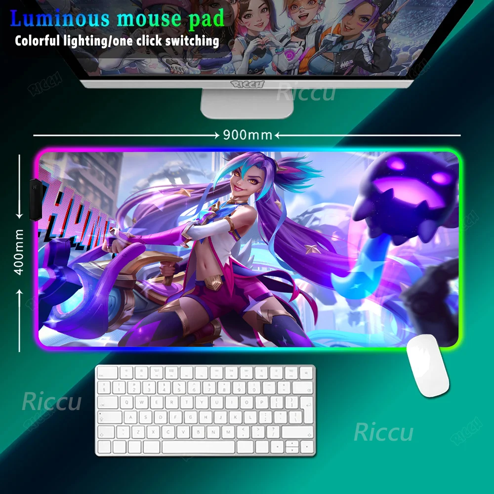 Many people like it Jinx High definition printing RGB Gaming Keyboard XXL Mats LED Light Desk Pad For Computer Laptop Mouse Pad