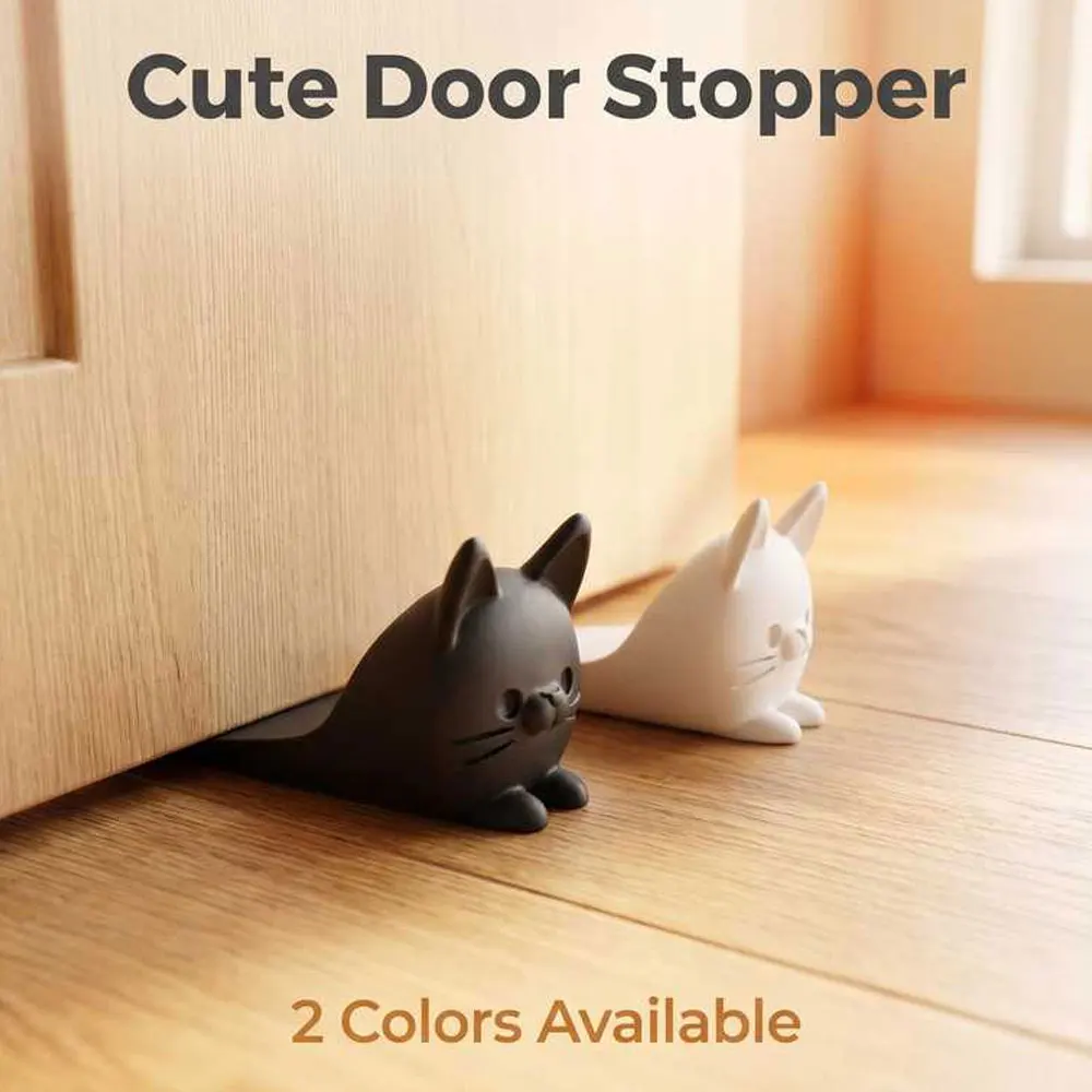 Cute Cat-Shaped Door Stopper, Heavy-Duty Non-Slip Wedge-Shaped Floor Protector, Durable Plastic Door Stopper for Home Decoration, Anti-Collision Door Stopper to Prevent Doors from Slamming and Scratching, Gift for Pet Lovers