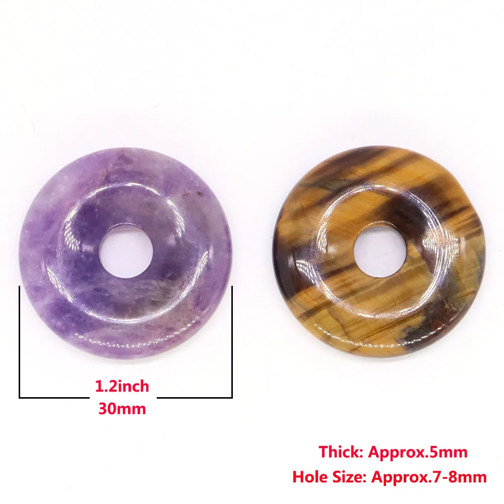 Wholesale 30mm Natural Round Big Hole Hollow Stones Healing Crystals Donut Charm Pendant For Making Jewelry Necklace Lucky Gifts