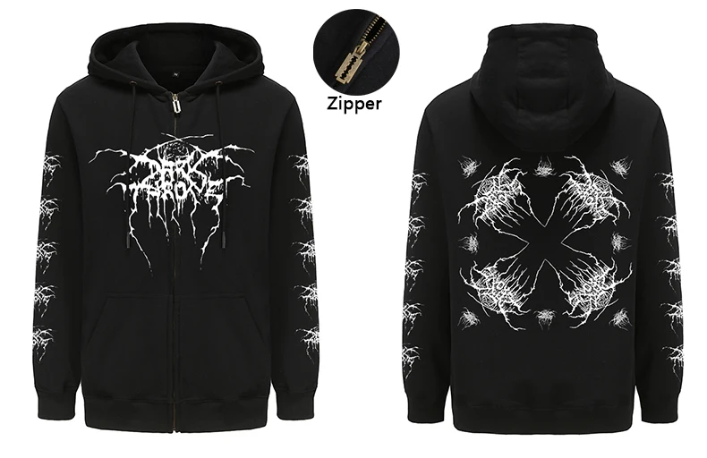 Mens Fashion Long Sleeve Zipper Hoodies Darkthrone Bathory Hoodie Sweatshirts Harajuku Streetwear Graphic Zip-up Hooded Coats