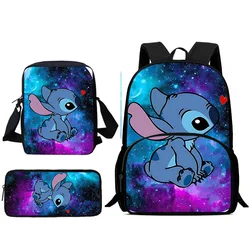 3Pcs Set Cute Disneys Stitch Child Backpacks Shoulder Bag Pencil Case Pupil Large Capacity School Bags for Boys Girls Best Gift