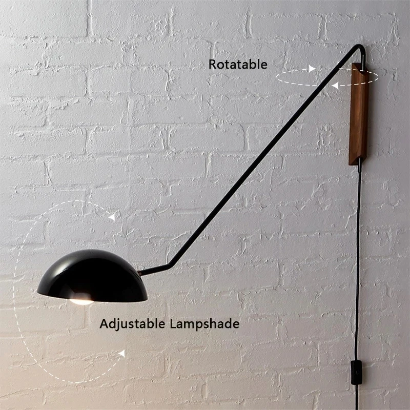 Wall Lighting Italy Modern Design Metal Home Decor Rotatable Long Arm for Living Room Sofa Light Wall Mounted Lamp with Wood