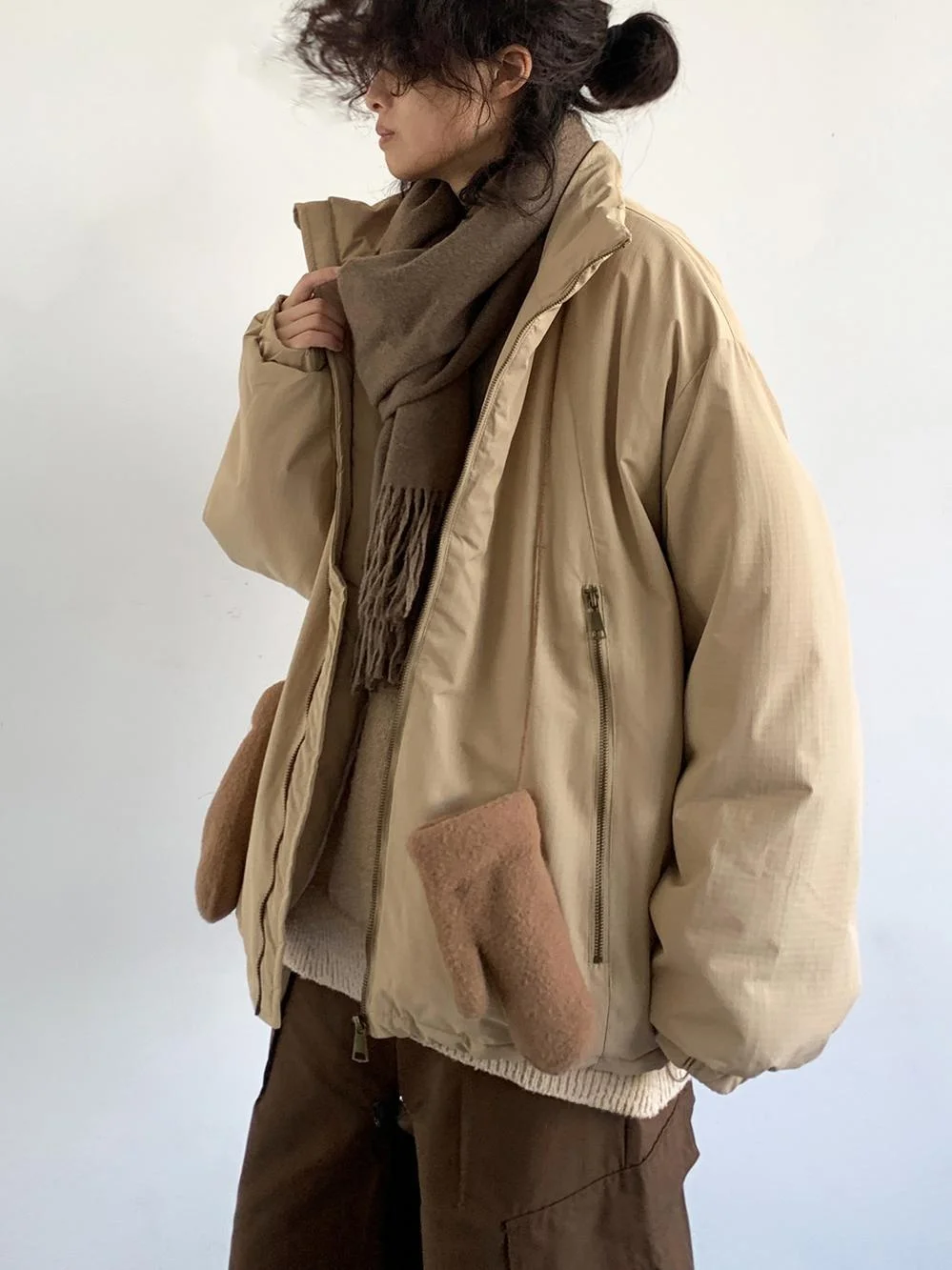 

Ретро-японская утепленная рабочая куртка с воротником-стойкой, зимнее нейтральное хлопковое пальто на молнии, верхняя одежда