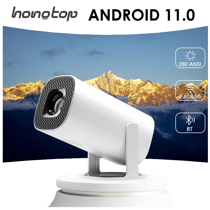 HONGTOP  Android 11 Projector 720P Smart Mini Portable Projector with WiFi6 Bluetooth Home Theater Outdoor Portable Projector