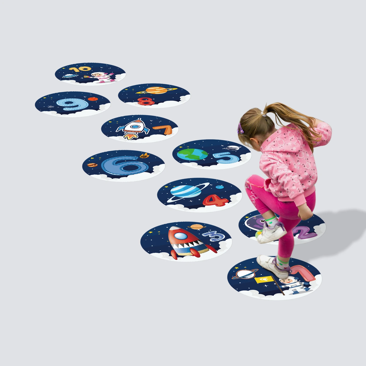 

Cartoon Number Grids Hopscotch Game Floor Stickers Parent-child Gift Home Nursery Kindergarten Decoration Waterproof Removable