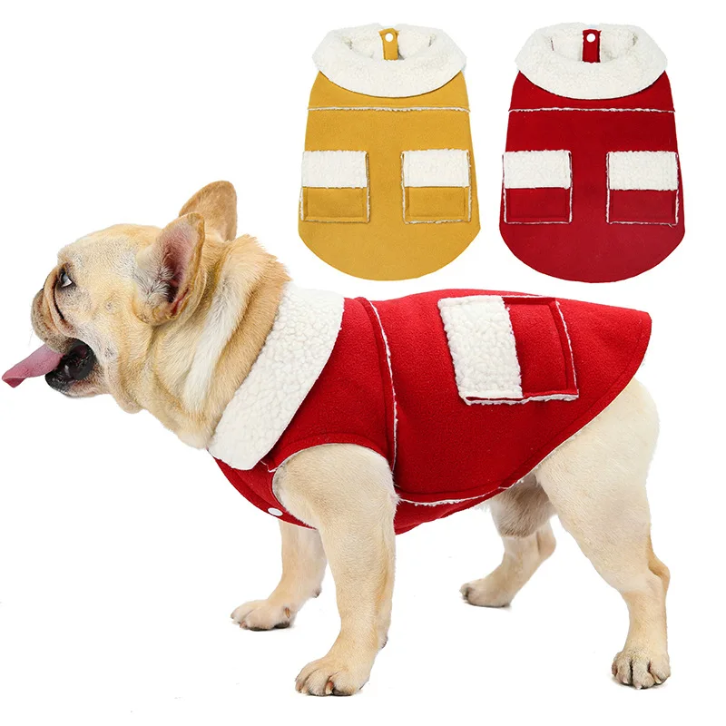 Autumn and Winter New Pet Clothes Warm Thick Teddy Fadou Simple Flip Collar Dog Cotton Clothes Lamb Dog Clothes