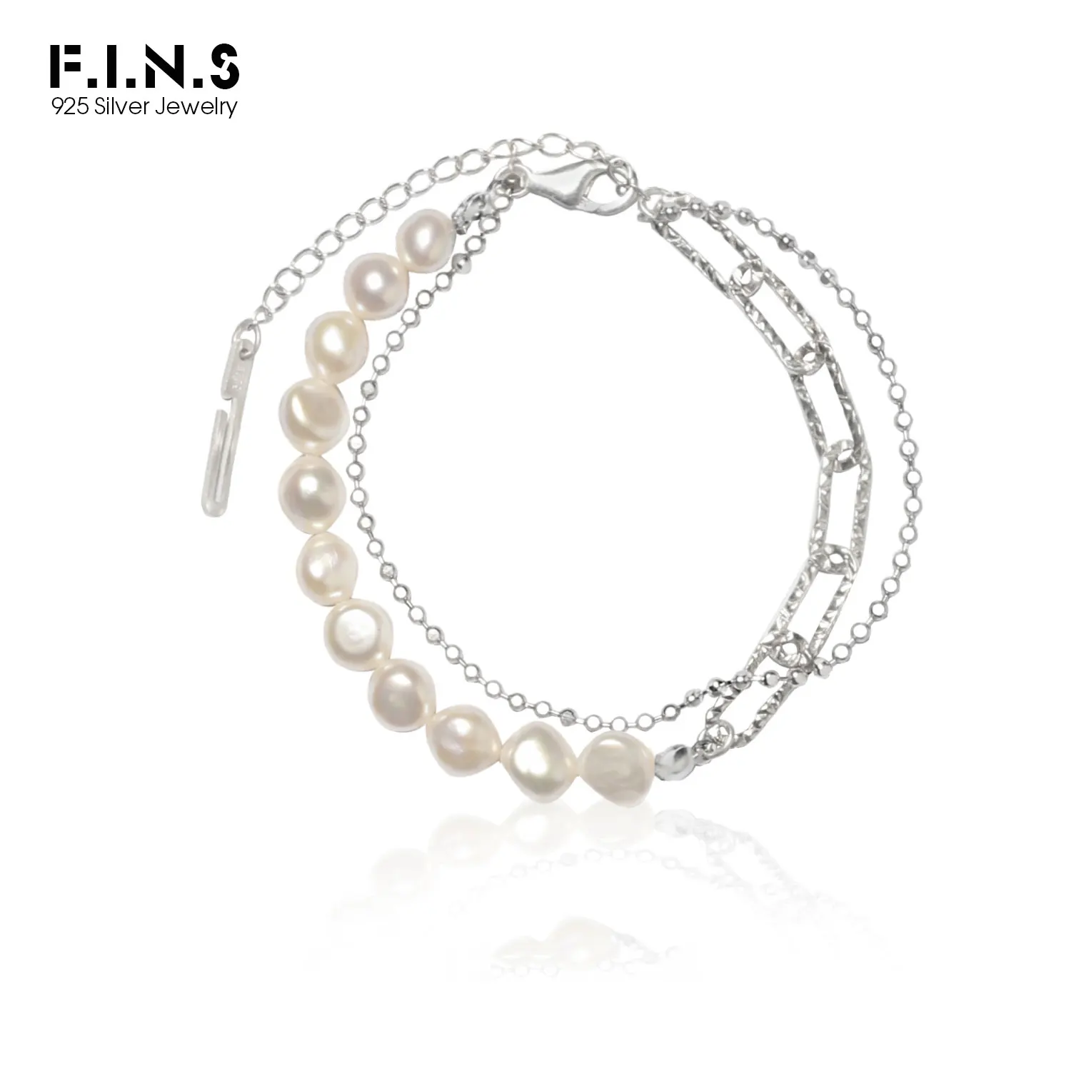 

F.I.N.S Hand-Made Baroque Pearl Bracelet Real 925 Sterling Silver Chain Winding Bracelet Silver 925 Fine Wrist Jewelry Accessory