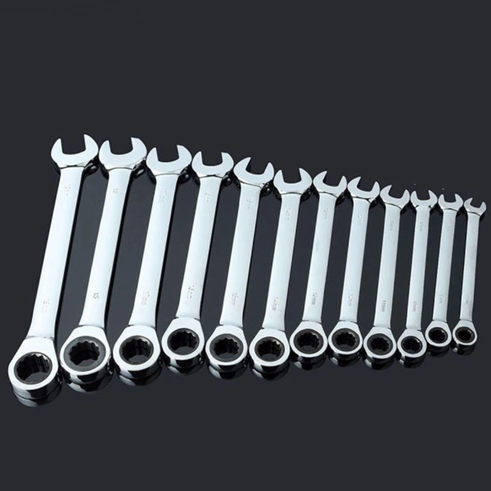 6pcs Dual Spanner Set Mixed Size Ratchet Wrench Ratchet Tool Dual Head Spanner Silver Home Factory Durable Steel