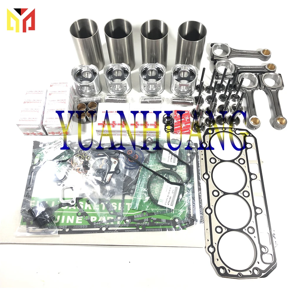 

4TNV98 Engine Rebuild Kit With Valve & Con Rod Overhaul Repair Gasket Set For Yanmar Tractor Liner Piston Ring Bearing