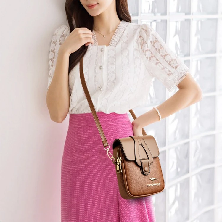PU leather flip-top simple color-blocking women's single-shoulder bag for commuting, crossbody phone storage small bag