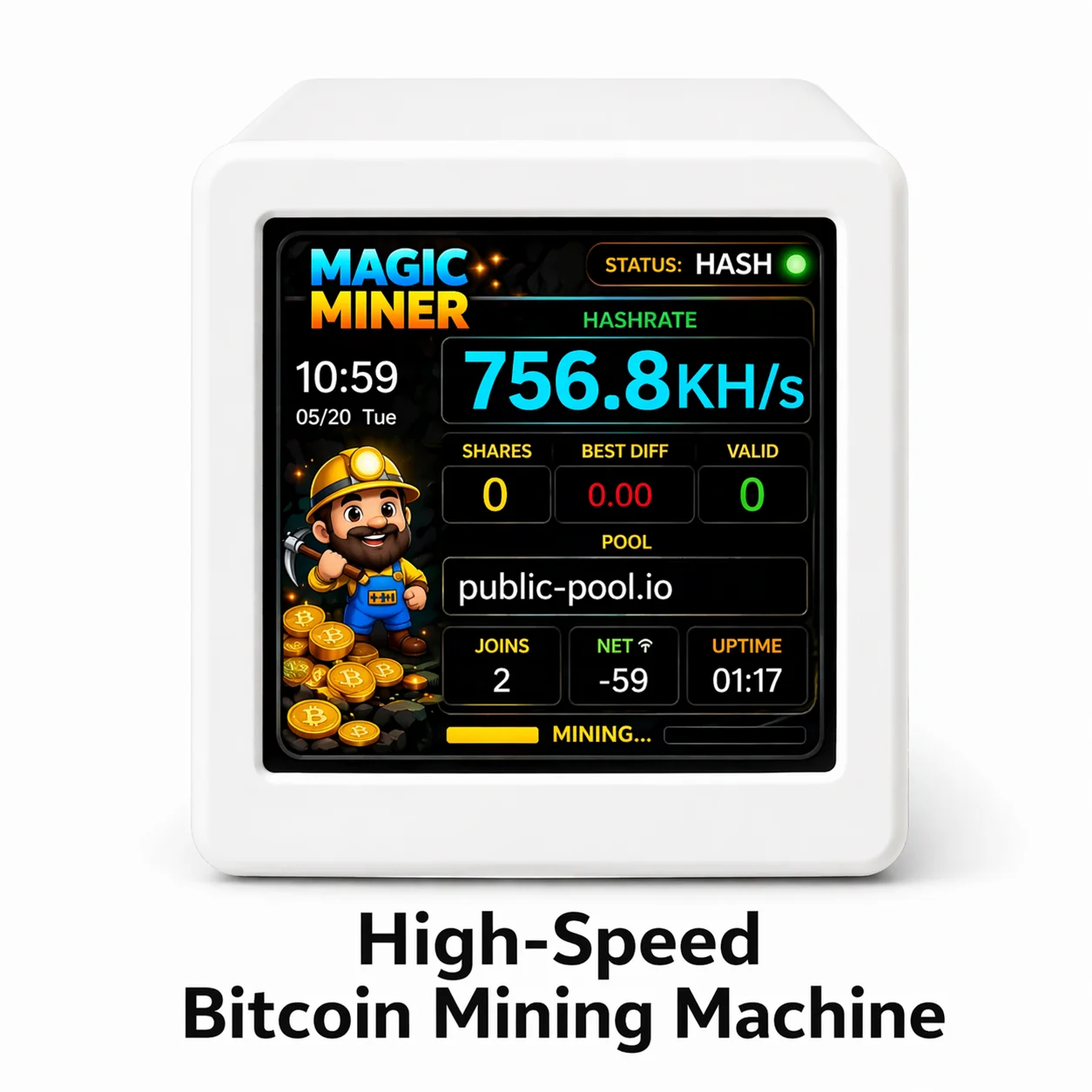 Mini High-Speed Cryptocurrency Mining Equipment With WiFi, Bitcoin Miner Monitoring, USB Power Supply, Real-Time Hashrate Displa