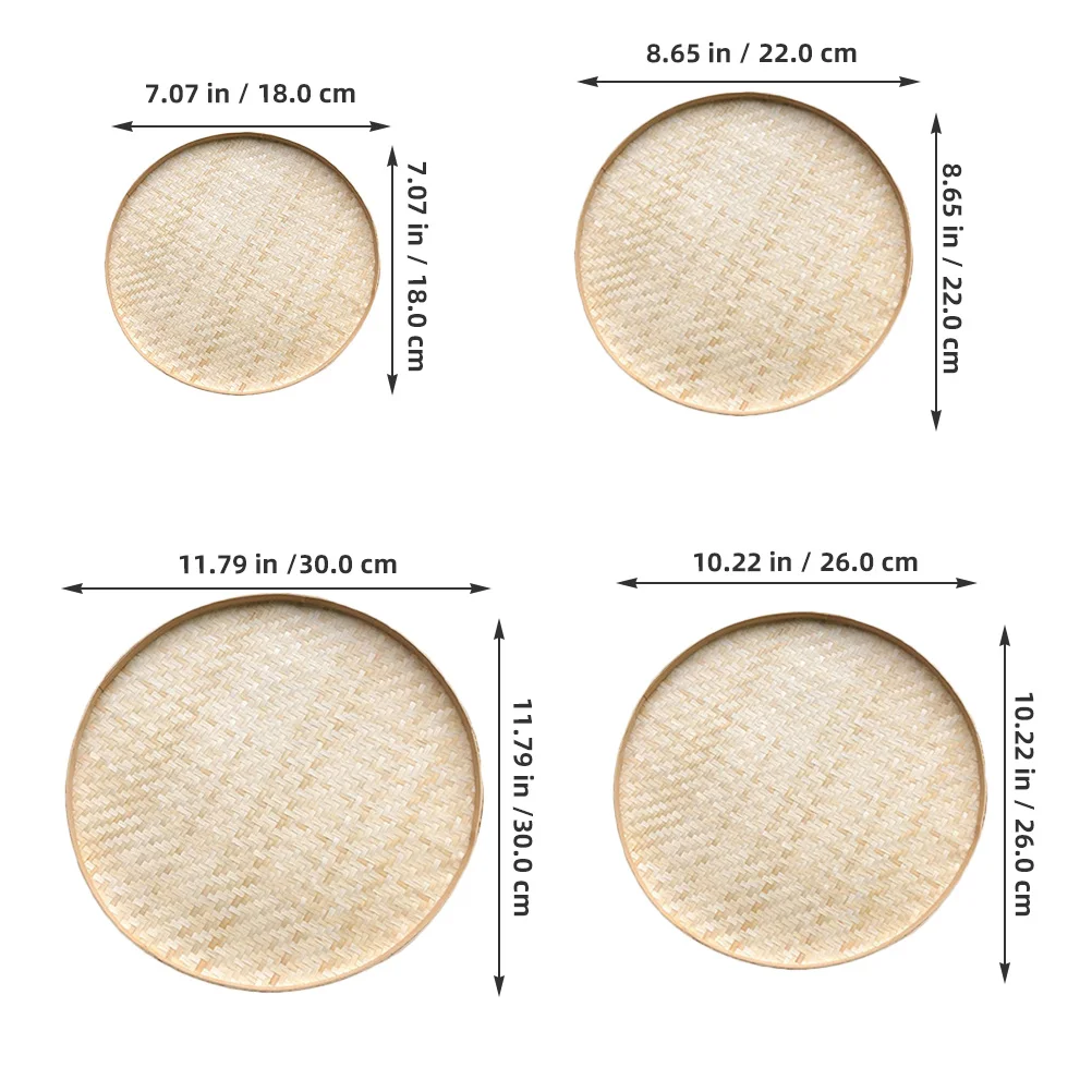 

4Pcs Bamboo Weaving Storage Basket Set Multipurpose Large Capacity Woven Tray Snack Fruit Bread Organizer Kitchen Decorative