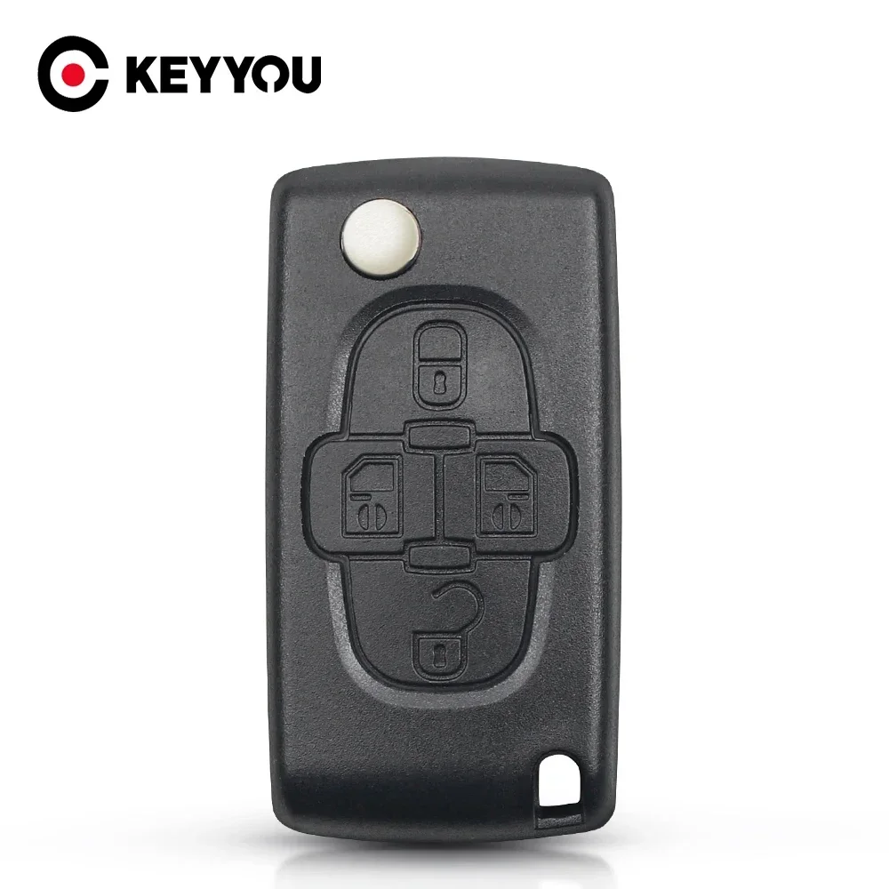 KEYYOU 1PCS NEW 4 Buttons Floding Car Key Case For Peugeot 1007 For Citroen C8 Uncut Blade With Groove CE0523