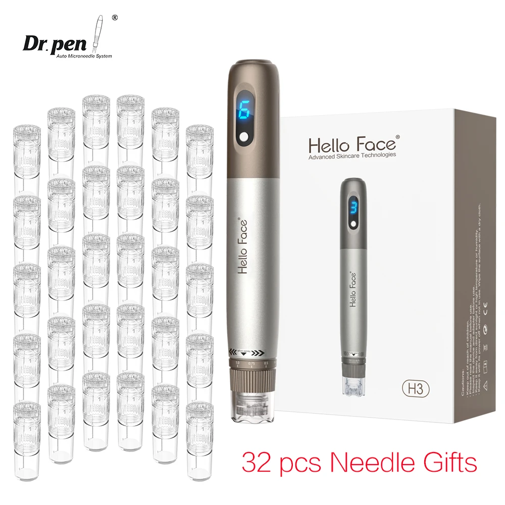 Dr. Pen Hello Face H3 Authentic Derma Beauty Pen With 30 pcs needles gifts Automatic Serum Applicator  Trusty Skin Care Tool Kit