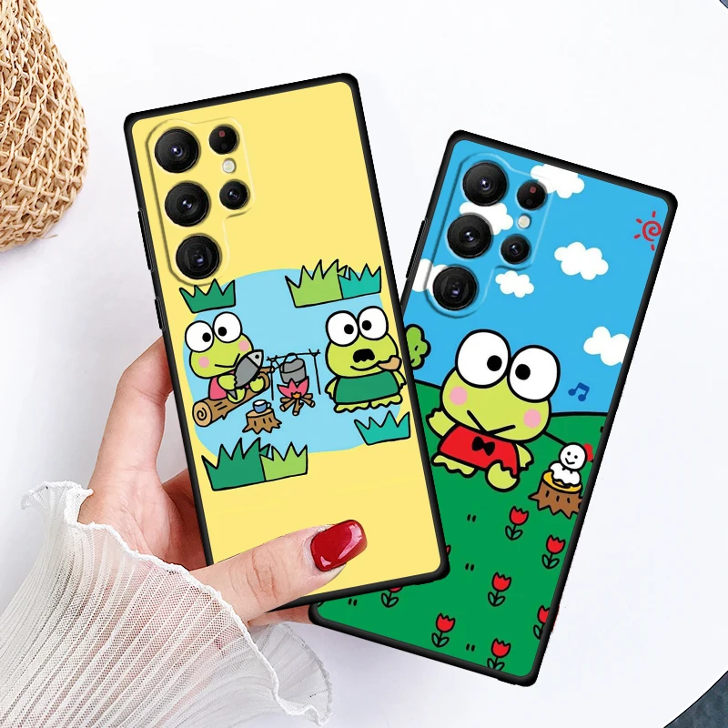 Sanrio Kero Kero Keropi For Samsung Galaxy S24 S23 S22 S21 S20 FE S10 S10E Plus Ultra Pro Lite 5G Black Back Phone Case