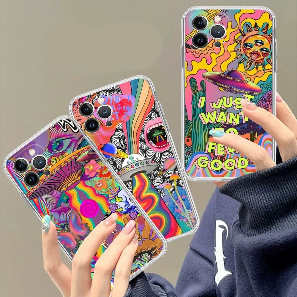 Colourful Psychedelic Trippy Art Phone Case Silicone Soft for iphone 15 14 13 12 11 Pro Mini XS MAX 8 7 6 Plus X XS XR Cover