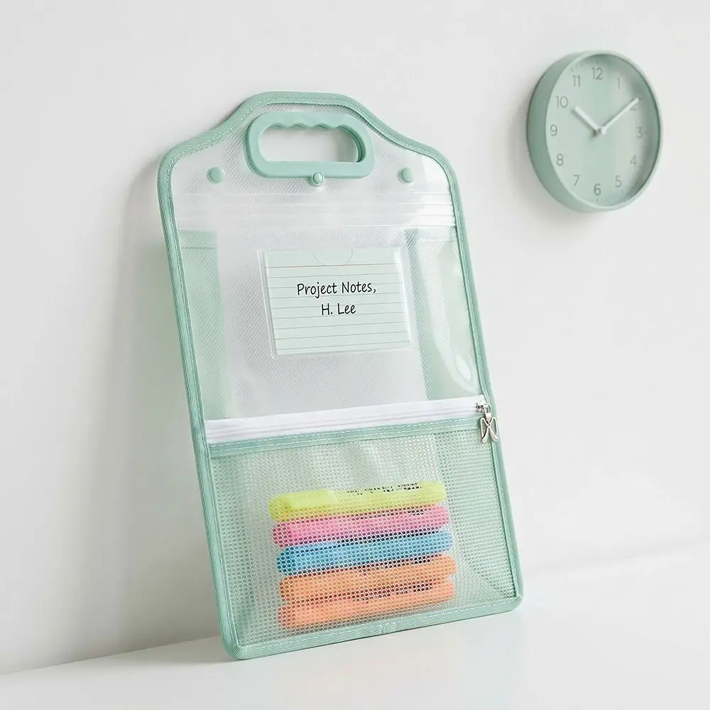 Portable Transparent A4 Document Bag Large Capacity Zipper-Type Large Opening File Bag Mesh Handheld Test Paper Bag Teenager